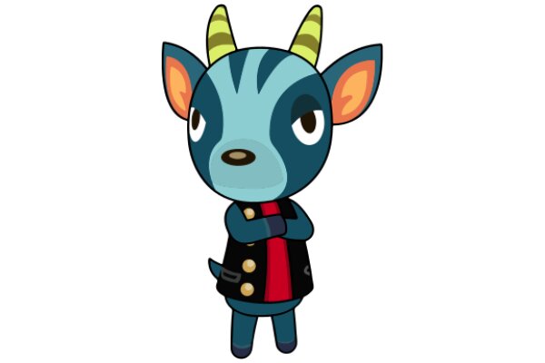 A Cute Cartoon Character: A Blue Creature with Horns and a Jacket