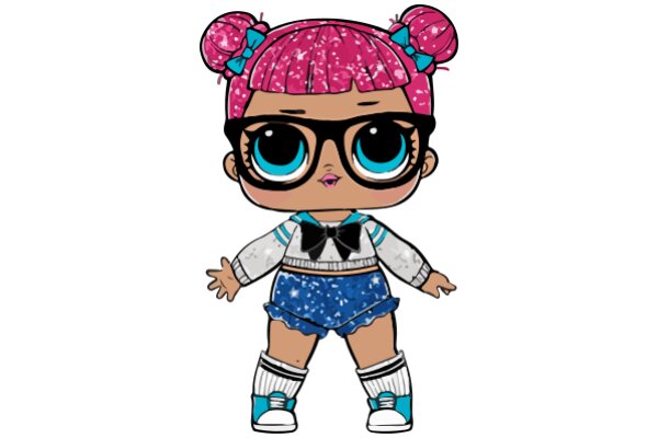 Stylish Cartoon Character with Pink Hair and Blue Eyes