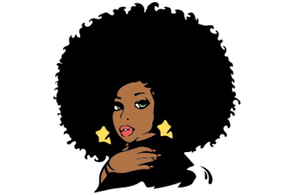 Stylized Portrait of a Woman with Afro Hair and Star Earrings