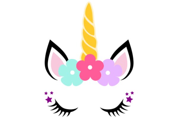 Whimsical Unicorn Emoji with Flower Crown and Eyelashes