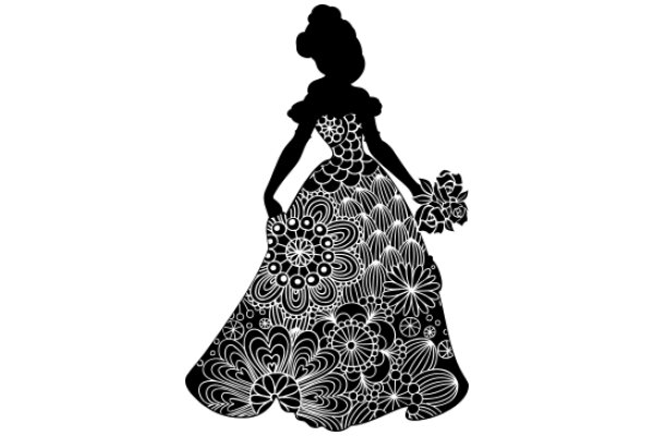 Silhouette of a Victorian-Era Dress with Floral Patterns