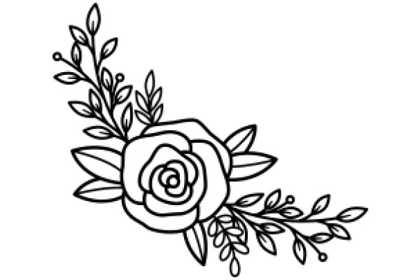 Floral Artwork: A Rose with Leaves and Stems