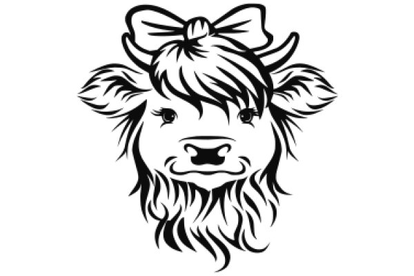 Stylized Cow with Bow and Fluffy Hair