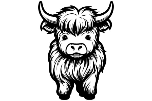 Stylized Illustration of a Long-Haired Highland Cow