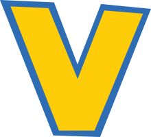 Vibrant Yellow Letter 'V' with a Blue Outline