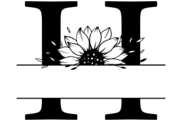 Monochrome Art: A Flower and Letter 'I' in