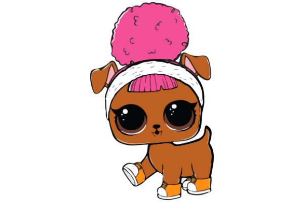 Adorable Cartoon Dog with a Pink Fluffy Hat