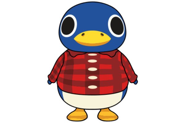 A Friendly Blue Bird in a Red Plaid Shirt and Yellow Shoes