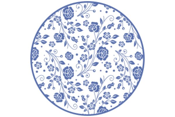 Aesthetic Blue Floral Pattern on a Round Shape