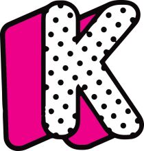 Vibrant K Logo with Pink Background and Black Dots