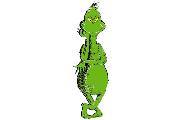 A Whimsical Scene: A Green Character Amidst a White Background