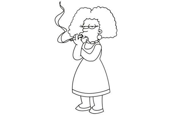 A Whimsical Cartoon of a Woman Smoking a Cigarette