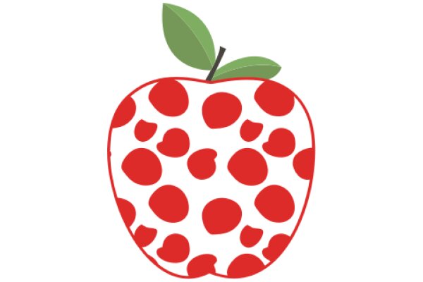 Vibrant Red Apple with a Green Leaf, Illustrated in a Stylized Manner