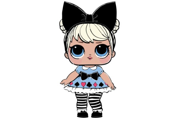 A Stylish Cartoon Character with a Blue Dress and Black Bow