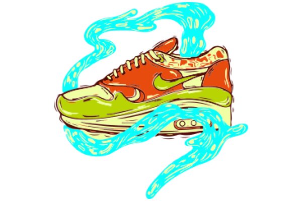 Vibrant Illustration of a Nike Sneaker with a Blue Swirl Surrounding It