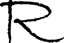 Hand-Drawn Letter 'R' with a Distressed Texture