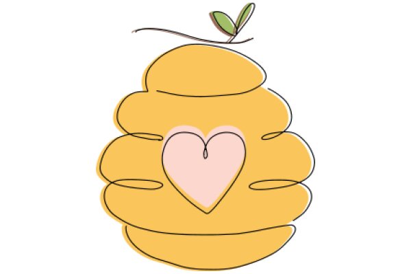 A Whimsical Illustration of a Heart-Shaped Honeycomb with a Leaf on Top