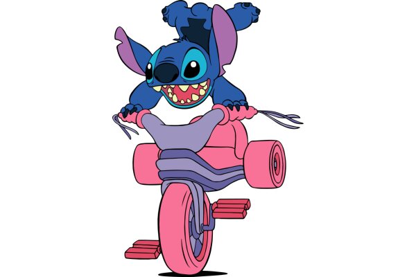 Stylish Stunt: The Adventurous Lilo and Stitch on a Pink Motorcycle