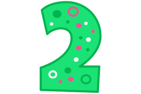 Digital Art: A Stylized Number Two with a Green Background and Pink Dots