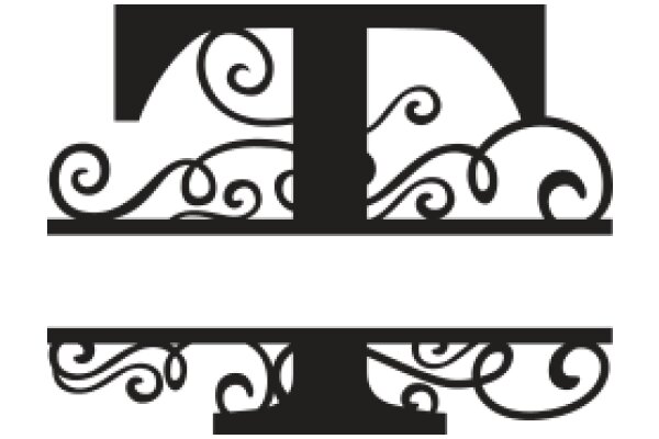 Stylized Letter T with Decorative Swirls and Curves