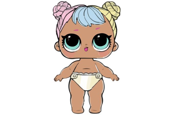 Adorable Cartoon Character: A Chubby Baby with Pink and Blue Hair