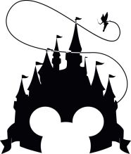 Whimsical Castle Silhouette with a Flying Tinkerbell