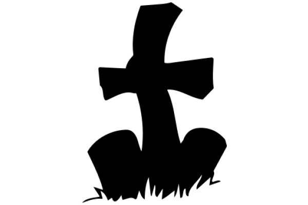 Silhouette of a Cross and a Figure, Set Against a White Background