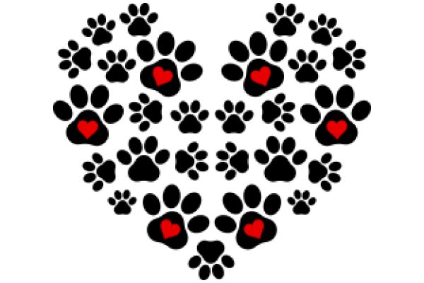 Paw Prints with Red Hearts