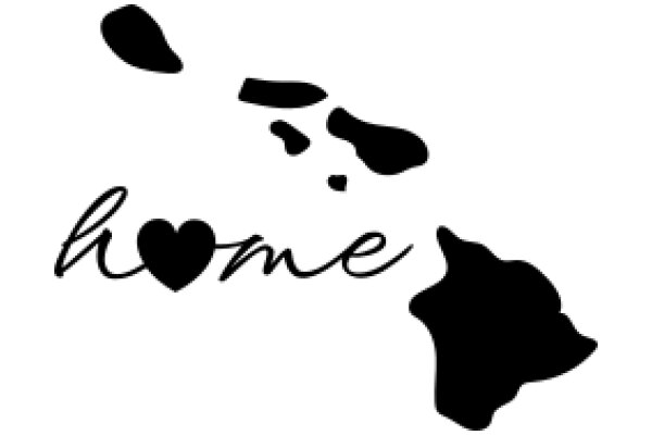 A Silhouette of Hawaii with the Word 'Home' in a Heart Shape