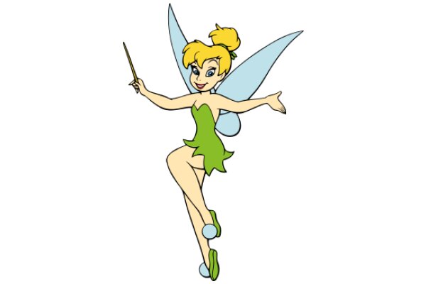 A Whimsical Encounter: A Cartoon Tinkerbell with a Wand and a Smile