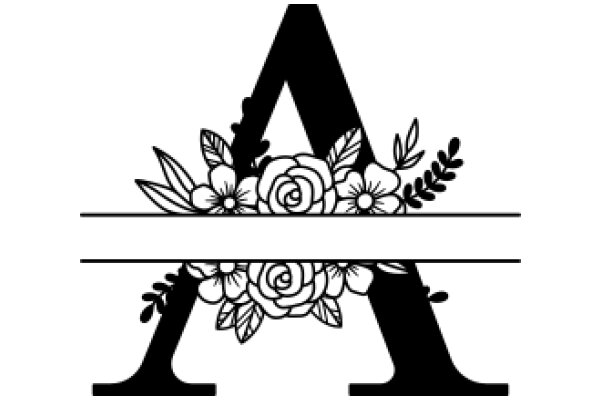 Monochrome Art: A Stylized Letter A with Floral Accents