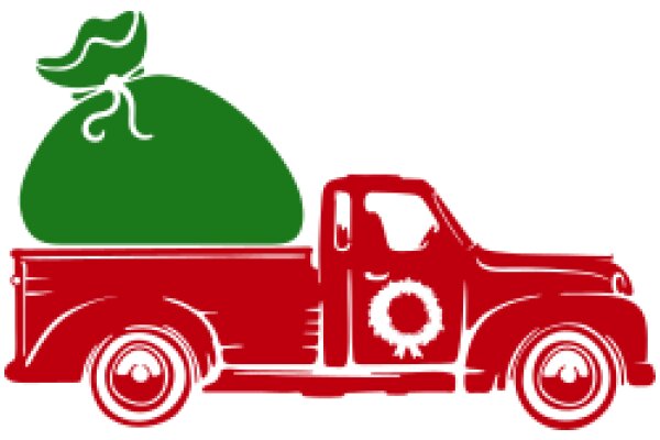 A Red Truck with a Green Bag on Top