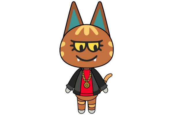 A Cute Cartoon Cat with a Jacket and a Chain