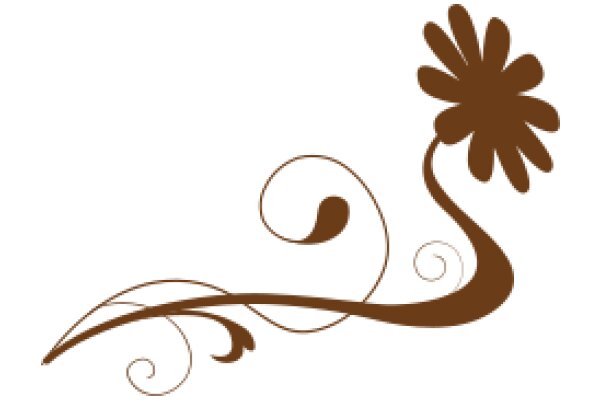 Stylized Floral Design with a Brown Flower and Swirling Stems