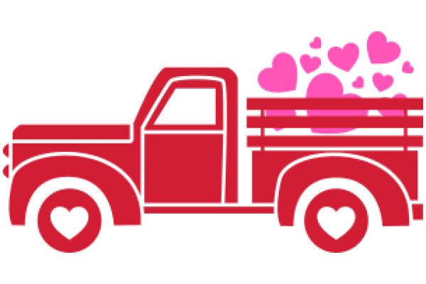 A Red Truck with Pink Hearts and a White Heart on the Back