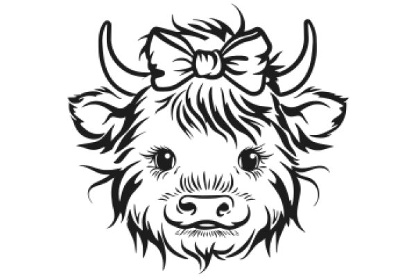 Stylized Illustration of a Cow with a Bow