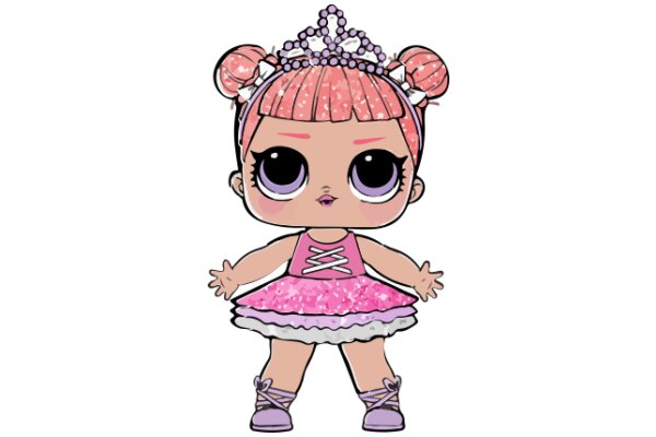 Adorable Cartoon Character with Pink Hair and Crown