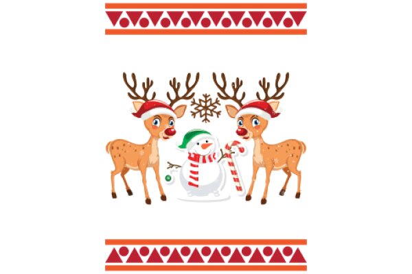 A Festive Christmas Scene with Reindeer and a Snowman