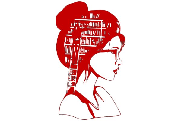 A Red Silhouette of a Woman's Head with a Library Inside