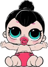 Adorable Cartoon Character with Big Eyes and a Pink Bib