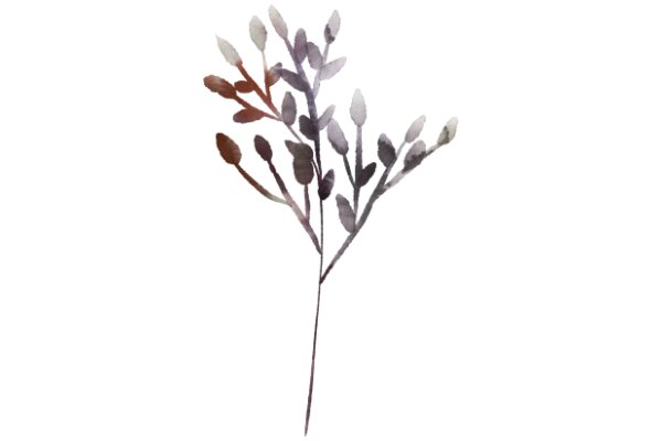 Elegant Watercolor Art: A Stylized Branch with Purple and Gray Tones