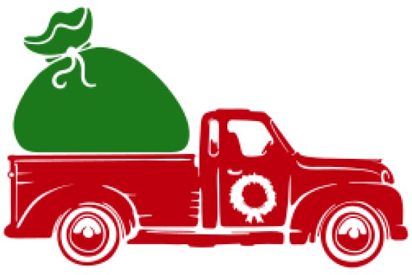 A Red Truck with a Green Bag on Top