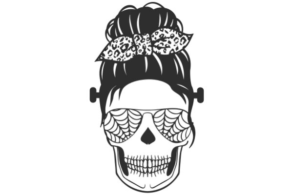 Stylized Skull with Leopard Print Headband and Sunglasses