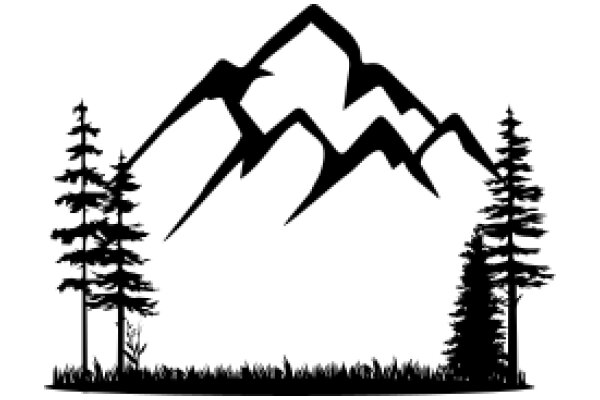 Silhouette of a Mountain and Trees on a White Background