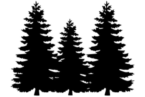 Silhouette of Three Evergreen Trees Against a White Background