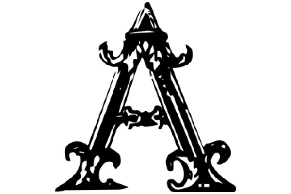 Monochrome Artwork: A Stylized Letter 'A' with Decorative Elements