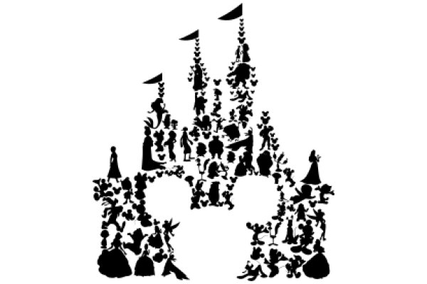 A Silhouette of a Castle Surrounded by a Variety of Silhouetted Characters