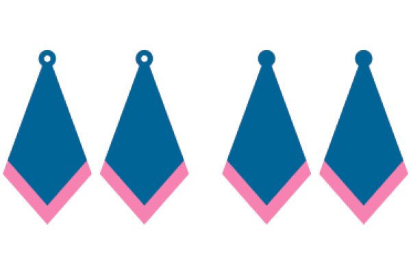 Three Stylized Blue Triangle Earrings with Pink Accents