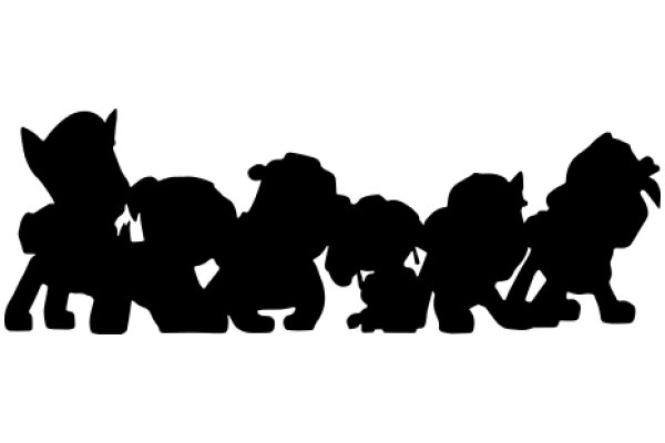 Silhouette of a Group of Cartoon Animals