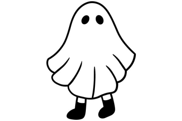 A Simple Line Drawing of a Ghost with Boots